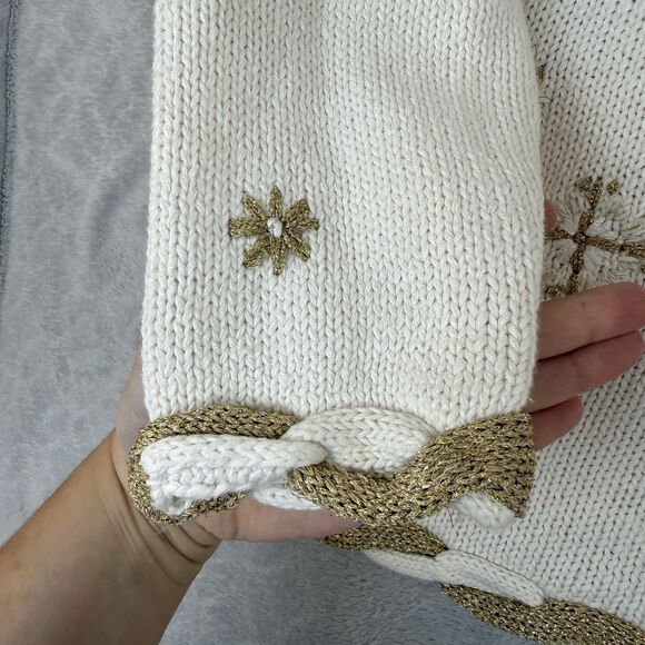 Vtg Snowflake Sweater XL Cream Gold Metallic Woven Knit Holiday Winter Grandma - Picture 3 of 15